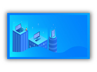 Wall Mural - isometric design of processor device, responsive landing page or hero image for big data storage fro