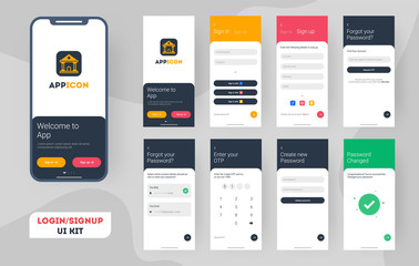 Wall Mural - set of mobile login screens with ui for applications including account sign in, sign up, and lock sc