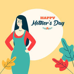 Poster - Beautiful character of young lady wearing eyeglasses for Happy Mother's Day greeting card design.