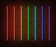 Neon sticks collection vector isolated on brick wall. Neon line light symbol, decoration effect. Neon rainbow laser illustration