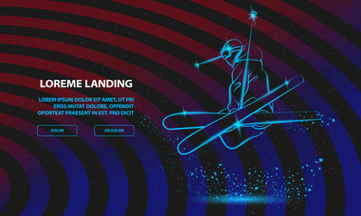 Wall Mural - Skiing freestyle athlete in fly position with cross skis figure. Vector Sport Background for Landing Page Template.