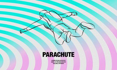 Wall Mural - Skydiver jumps with open arms. Vector outline of parachute sport illustration.