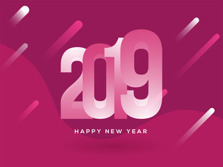 Sticker - Flat style Poster or banner design with text 2019 on abstract pink background for New year celebration.