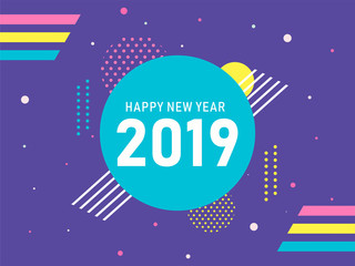 Wall Mural - Happy New year template or greeting card design decorated with colorful elements.