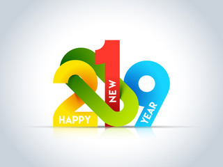 Sticker - Creative colorful 2019 text on white background for New Year celebration.