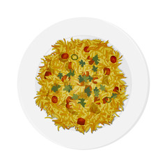 Sticker - Top view of Rajasthani dish Gatte ka Pulao on plate.