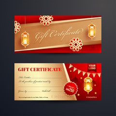 Canvas Print - Front and back view of Gift Certificate or voucher layout with illuminated lantern.