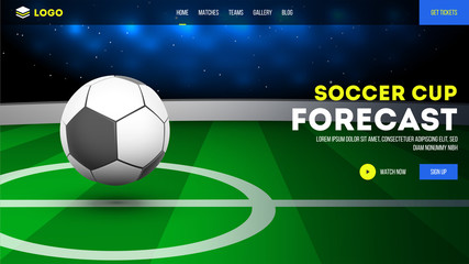 Sticker - Vector illustration of soccer ball on playground. Soccer cup forecast landing page design.