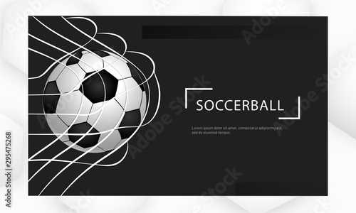 Fotomural Realistic football in net on black background for soccer tournament concept based poster or banner design