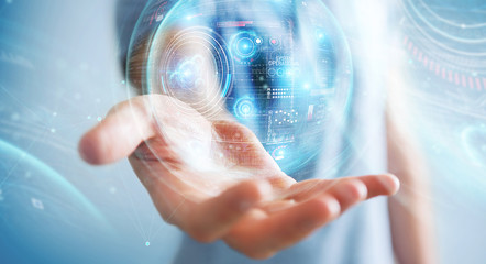 Aufkleber - Businessman using digital technological interface with datas 3D rendering