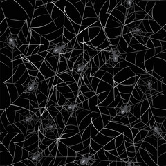 Poisonous Spider Seamless Pattern on Black Background.