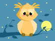 Cute cartoon owl sitting on a branch vector baby shower background. Night.