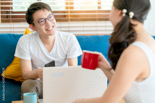 Cuadros en Lienzo happiness asian couple family marry enjoy morning talk together with love and r