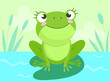 Cartoon Vector of Green cute baby frog baby shower background