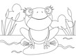 Cartoon Vector of Green cute baby frog coloring page contour illustration