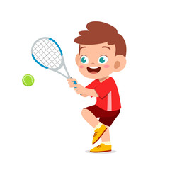 Wall Mural - happy cute kid boy play train tennis