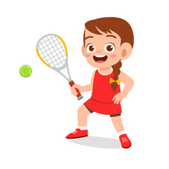 Canvas Print - happy cute kid girl play train tennis