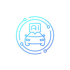 Poster - autonomous car with AI, line icon, vector