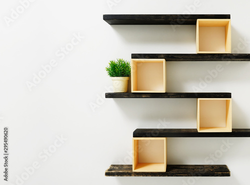 Fotomural shelf on white wall .interior background.