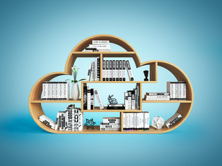 Wall Mural - Bookshelves in the shape of cloud, online library book shelf concept 3d