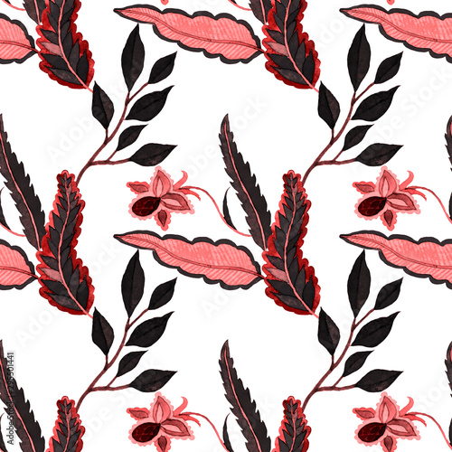 Watercolor seamless pattern with paisley flowers in arabic style. Floral deco...