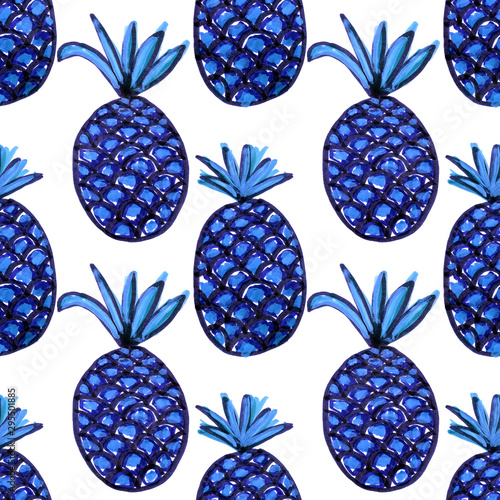 Creative seamless pattern with hand drawn abstract pineapples. Fruity fashion...