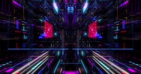 Wall Mural - seamless loop of abstract futuristic technological background, floating circuits, charts, digits ele