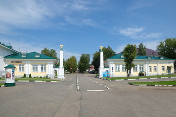 Kostroma, Russia - July 25, 2019: Complex of the Moscow Outpost on the embankment of the Volga river