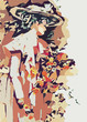 edwardian woman with flower bouquet, abstract vector illustration