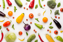 Vegetables Background With Paprika, Tomatoes, Eggplants And Others