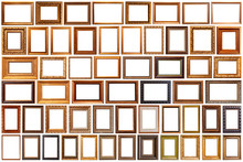 Collection Of Golden Picture Frames Isolated On White Background Set