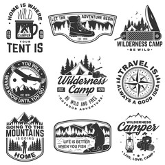 set of outdoor adventure quotes symbol. concept for shirt or logo, print, stamp or tee. vintage desi