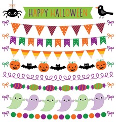 Wall Mural - Halloween party bunting decoration, isolated banners set