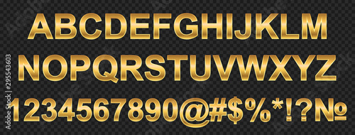 Fotomural Golden alphabet, letters and numbers - stock vector