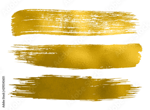 Photographie Collection of gold paint, brush strokes – vector
