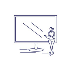 Poster - silhouette of woman with computer screen in white background