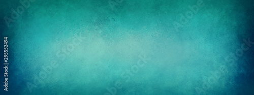 Blue green background paper with border texture grunge, old vintage teal colo...