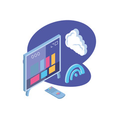 Poster - tv screen with remote control and cloud information