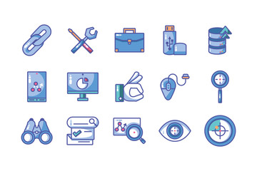 Sticker - icons set of web development and website programming process