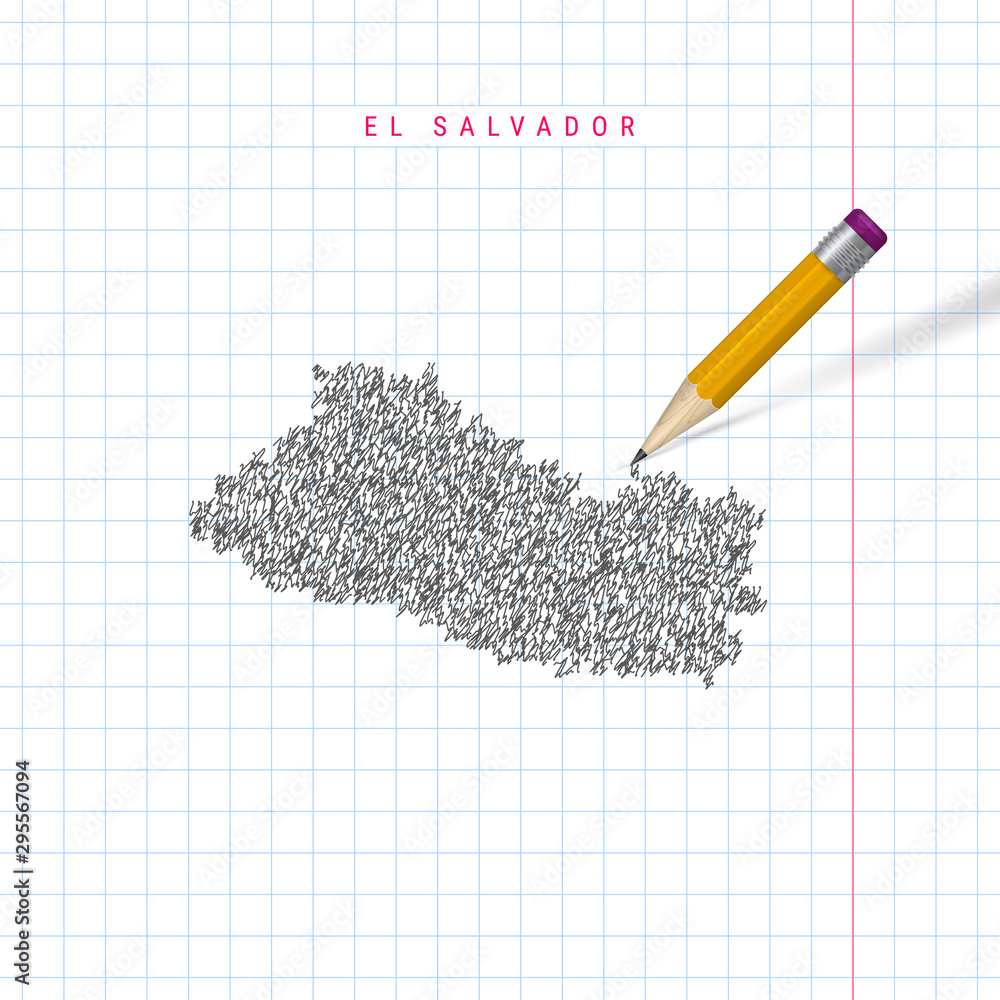El Salvador sketch scribble vector map drawn on checkered school ...