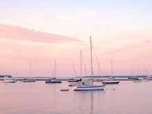 Sailboats In Marina At Sunset