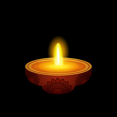 Illustration of illuminated  realistic oil lamps on Png background.