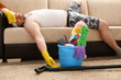 © H_Ko - The man was left alone at home tired of cleaning and fell asleep