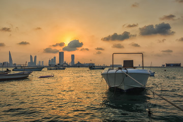 Wall Mural - Beautiful Bahrain skyline during sunrise.	