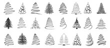 Hand Sketch Christmas Tree Isolated On White Background