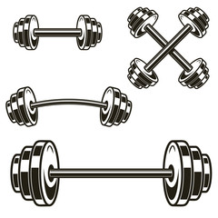 Poster - Set of powerlifting barbells isolated on white background. Design element for logo, label, badge, sign. Vector illustration