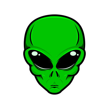 illustration of alien head isolated white background. design element for logo, label, badge, sign. v
