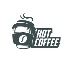 Wall Mural - Hot coffee retro logo, emblem, label.