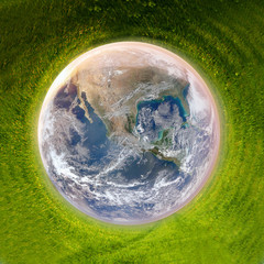 earth surounded by green grass, clean planet concept, earth day background - elements of this image 