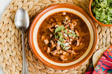 Wall Mural - Eating in mexico, traditional mexican beef stew from Jalisco, locally known as birria de res